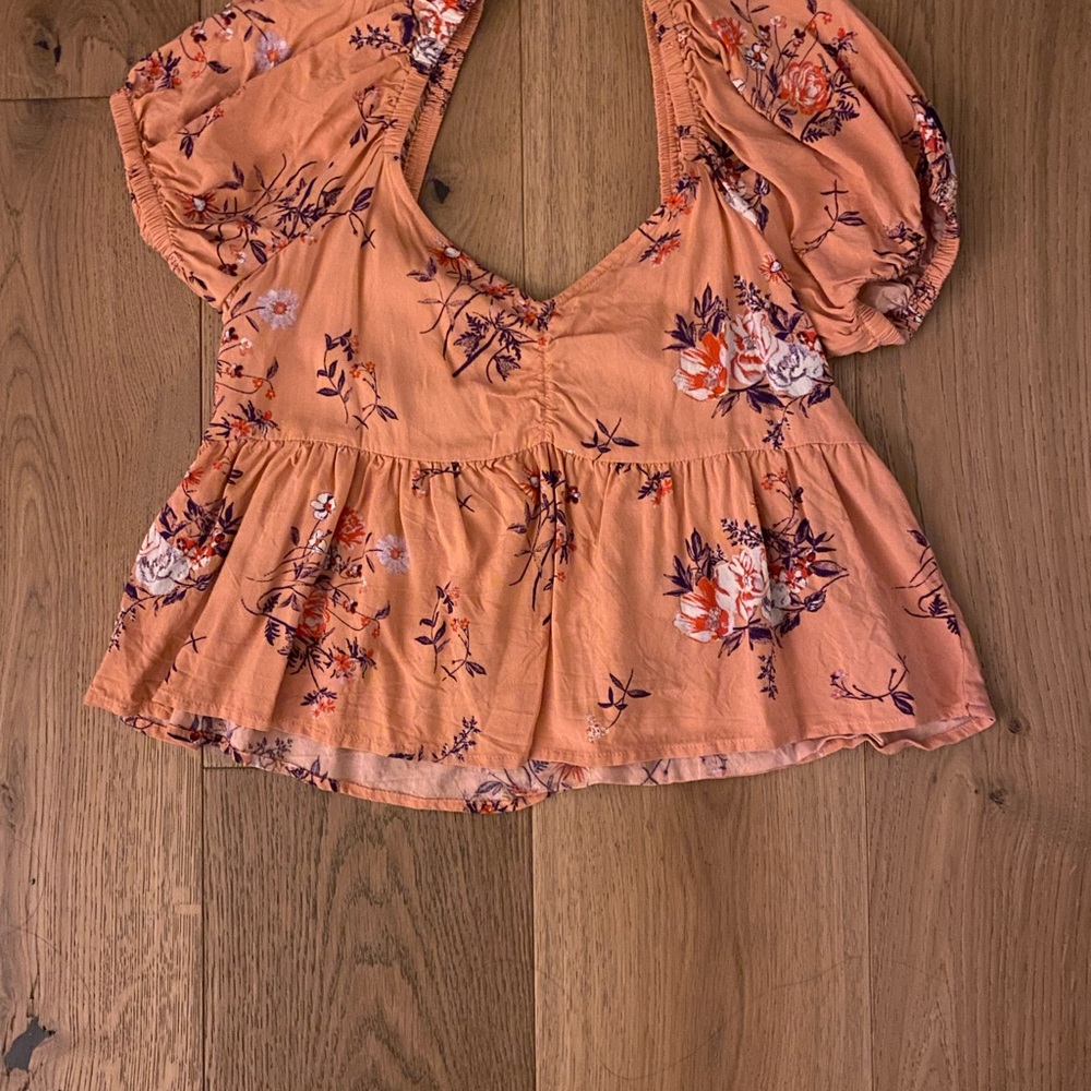 Abound Orange Puff Sleeve Peplum Blouse